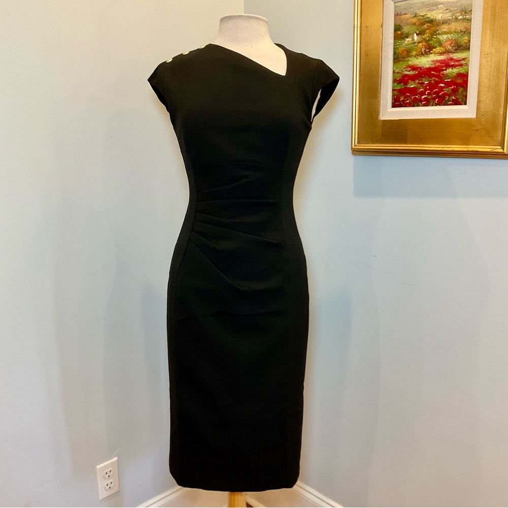 Karen Millen Structured Crepe Asymmetric Button Dress Black US 8 (UK 12 / EU 40)